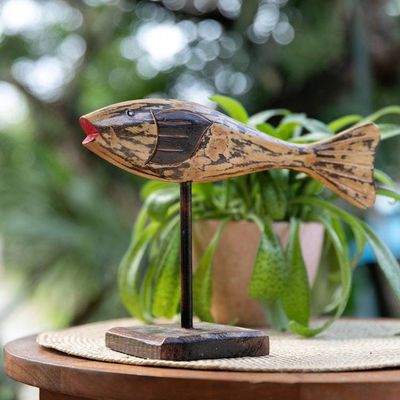 Primary image for Hand Carved Albesia Wood Fish Statuette from Bali Lone Swimmer