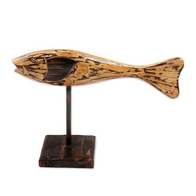 Alternate image for Hand Carved Albesia Wood Fish Statuette from Bali Lone Swimmer