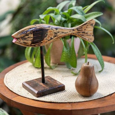 Alternate image for Hand Carved Albesia Wood Fish Statuette from Bali Lone Swimmer