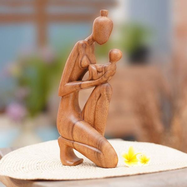 Alternate image for Hand-Carved Suar Wood Newborn Wonder Motherhood Sculpture Newborn Wonder