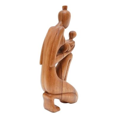 Alternate image for Hand-Carved Suar Wood Newborn Wonder Motherhood Sculpture Newborn Wonder