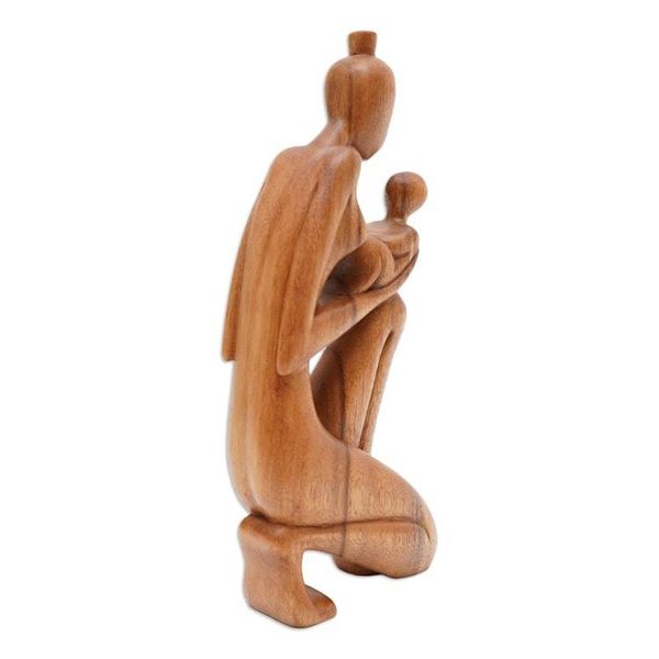 Alternate image for Hand-Carved Suar Wood Newborn Wonder Motherhood Sculpture Newborn Wonder