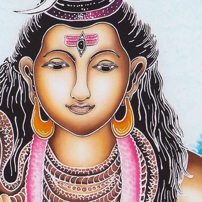 Alternate image for Balinese Fine Art Batik Painting of the Hindu Lord Shiva Blessing Shiva