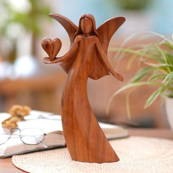 Alternate image for Handmade Suar Wood Statuette with Angel Motif Comforting Angel