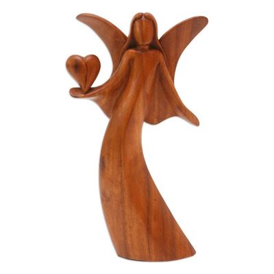 Alternate image for Handmade Suar Wood Statuette with Angel Motif Comforting Angel