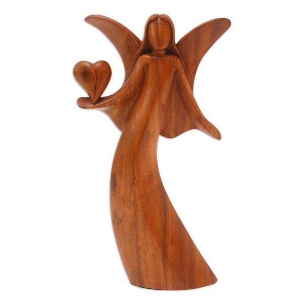 Alternate image for Handmade Suar Wood Statuette with Angel Motif Comforting Angel