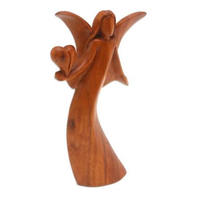 Alternate image for Handmade Suar Wood Statuette with Angel Motif Comforting Angel