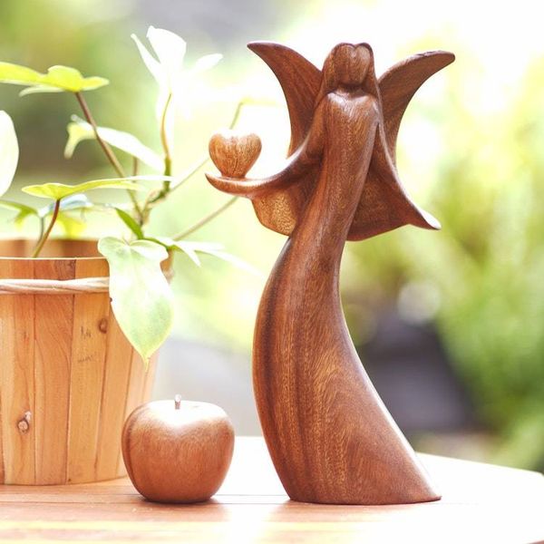 Alternate image for Handmade Suar Wood Statuette with Angel Motif Comforting Angel