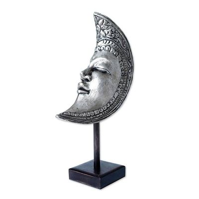 Alternate image for Hand-Carved Moon-Themed Albesia Wood Sculpture from Bali Oneiric Moon