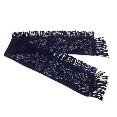 Alternate image for Navy Blue Suede Leather Scarf from Bali Somber Reflection