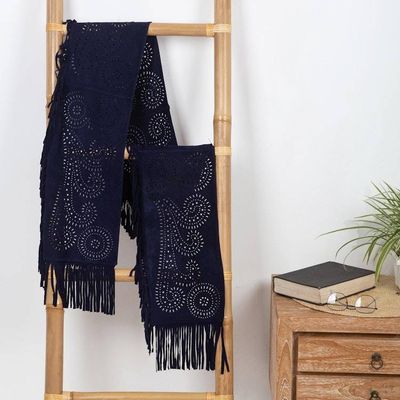 Alternate image for Navy Blue Suede Leather Scarf from Bali Somber Reflection