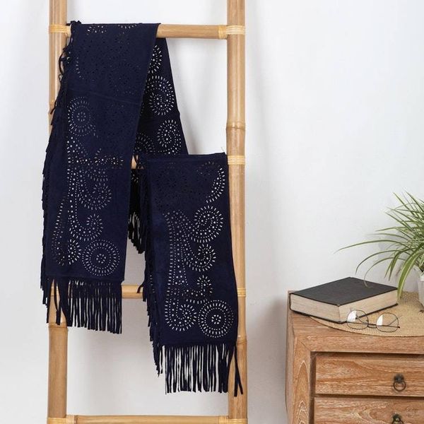 Alternate image for Navy Blue Suede Leather Scarf from Bali Somber Reflection