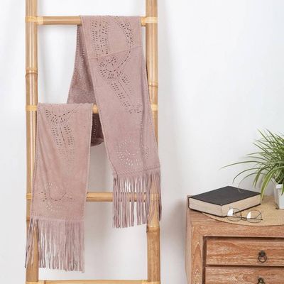 Alternate image for Artisan Crafted Pink Suede Leather Scarf Vintage Rose