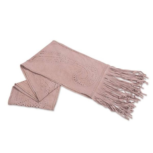 Alternate image for Artisan Crafted Pink Suede Leather Scarf Vintage Rose