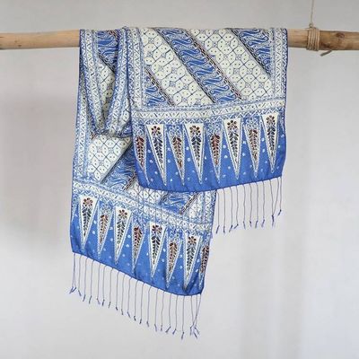 Alternate image for Batik Silk Scarf with Parang Motifs in Indigo from Bali Parang World in Indigo