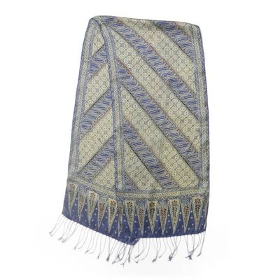 Alternate image for Batik Silk Scarf with Parang Motifs in Indigo from Bali Parang World in Indigo
