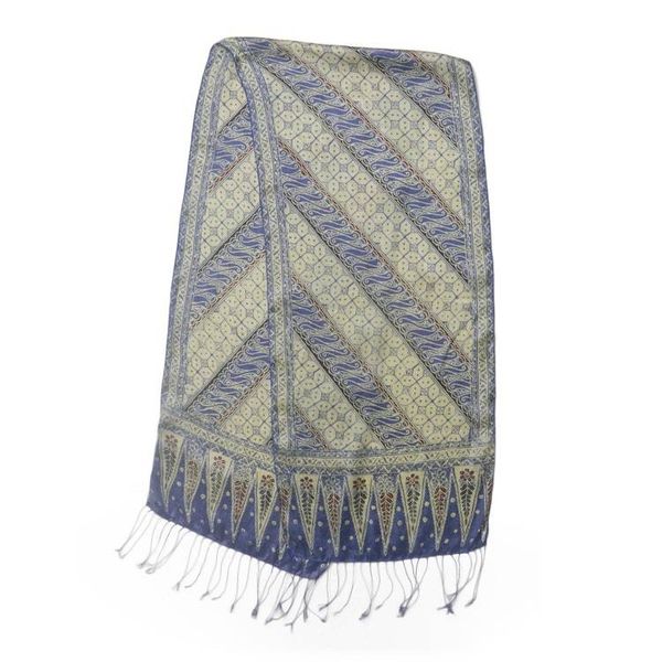 Alternate image for Batik Silk Scarf with Parang Motifs in Indigo from Bali Parang World in Indigo