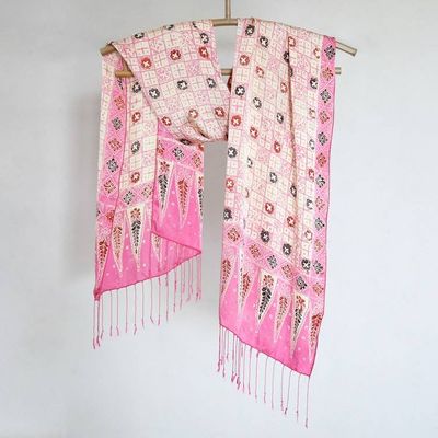 Alternate image for Batik Silk Scarf with Truntum Motifs in Azalea from Bali Azalea Truntum
