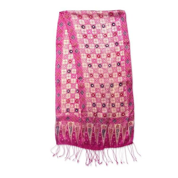 Alternate image for Batik Silk Scarf with Truntum Motifs in Azalea from Bali Azalea Truntum