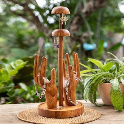 Alternate image for Hand-Carved Natural Brown Jempinis Wood Jewelry Stand Morning Majesty