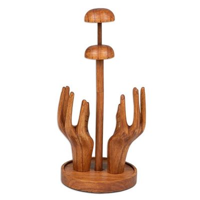 Alternate image for Hand-Carved Natural Brown Jempinis Wood Jewelry Stand Morning Majesty
