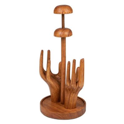 Alternate image for Hand-Carved Natural Brown Jempinis Wood Jewelry Stand Morning Majesty