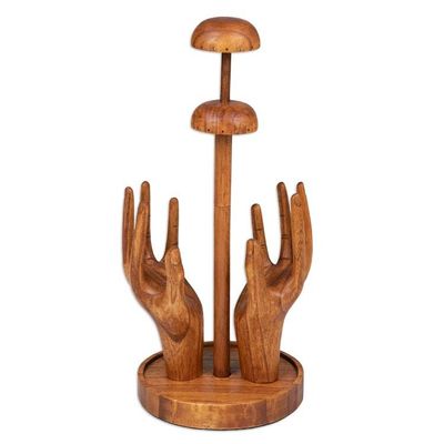 Alternate image for Hand-Carved Natural Brown Jempinis Wood Jewelry Stand Morning Majesty