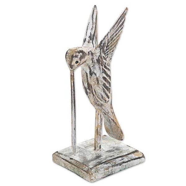 Alternate image for Hand Carved Wooden Sculpture of Hummingbird from Indonesia Sweet Flight