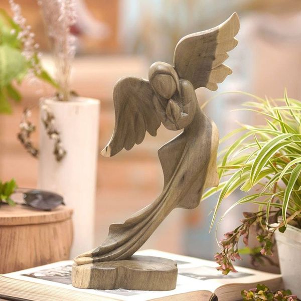 Alternate image for Balinese Hibiscus Wood Sculpture with Angel Motif Angels Blessing