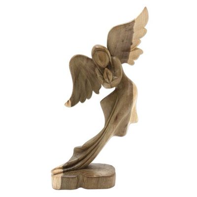 Alternate image for Balinese Hibiscus Wood Sculpture with Angel Motif Angels Blessing