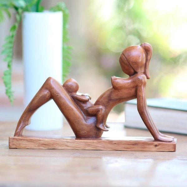 Alternate image for Hand Crafted Wood Sculpture of Mother and Baby A Mothers Happiness
