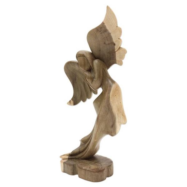 Alternate image for Balinese Hibiscus Wood Sculpture with Angel Motif Angels Blessing
