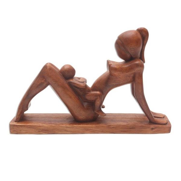 Alternate image for Hand Crafted Wood Sculpture of Mother and Baby A Mothers Happiness
