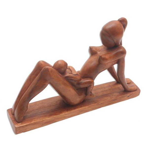 Alternate image for Hand Crafted Wood Sculpture of Mother and Baby A Mothers Happiness