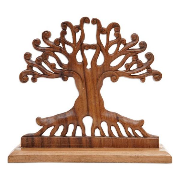 Alternate image for Handcrafted Suar Wood Tree Sculpture from Bali Courage Grows