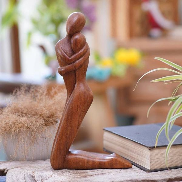 Alternate image for Handcrafted Suar Wood Love-Themed Sculpture from Bali Together In Love