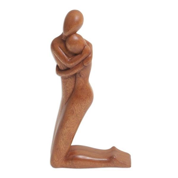 Alternate image for Handcrafted Suar Wood Love-Themed Sculpture from Bali Together In Love
