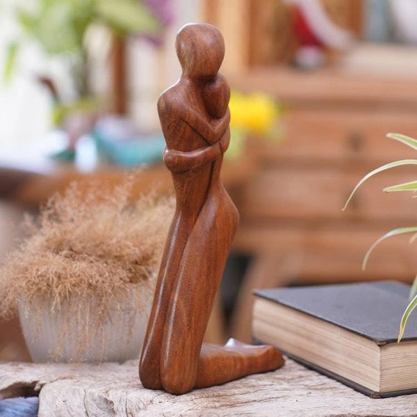 Alternate image for Handcrafted Suar Wood Love-Themed Sculpture from Bali Together In Love