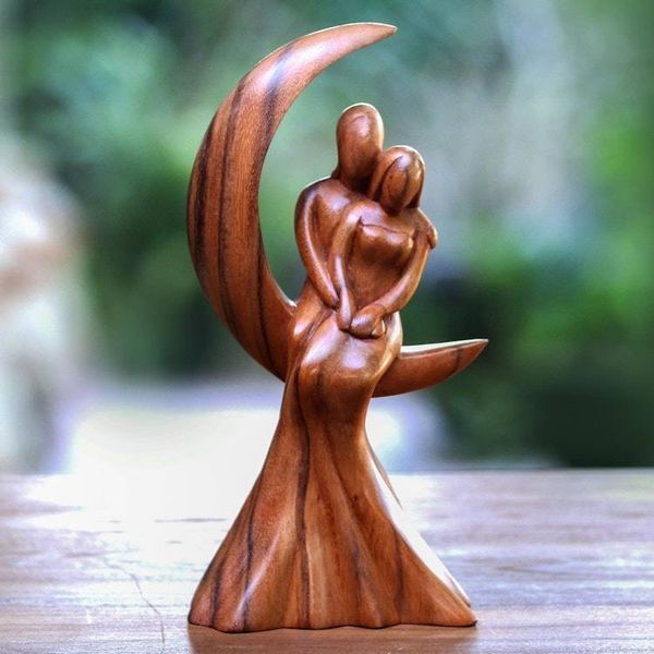 Alternate image for Romantic Suar Wood Sculpture from Bali Romance on the Moon