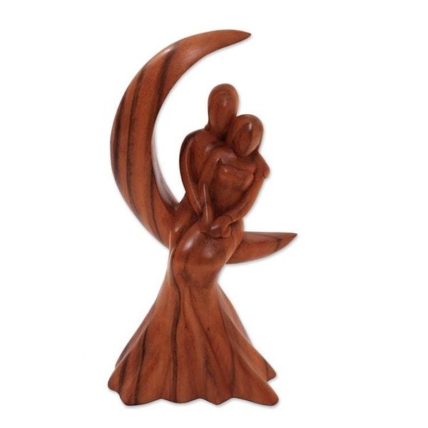 Alternate image for Romantic Suar Wood Sculpture from Bali Romance on the Moon