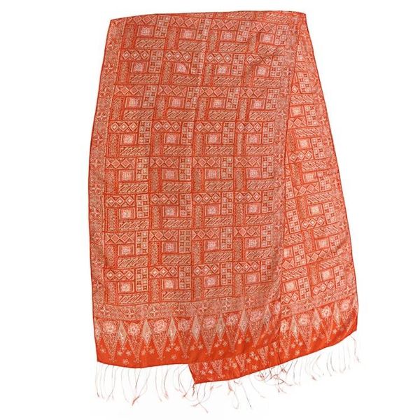 Alternate image for Silk Shawl with Tangerine Geometric Motifs from Indonesia Parang Puzzle