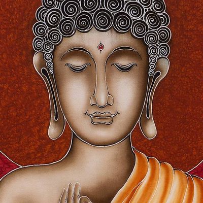 Alternate image for Hand-Painted Buddha Batik Art on Cotton Sitting Buddha