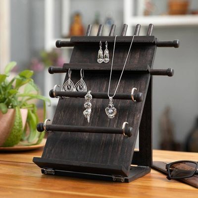 Alternate image for Tropical-Themed Handmade Black Jempinis Wood Jewelry Stand Mother Natures Mystery