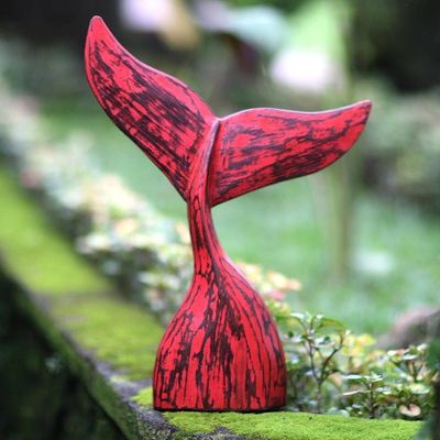 Alternate image for Red Albesia Wood Whale Tale Statuette Whale Tale in Red