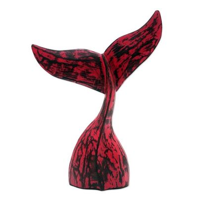 Alternate image for Red Albesia Wood Whale Tale Statuette Whale Tale in Red