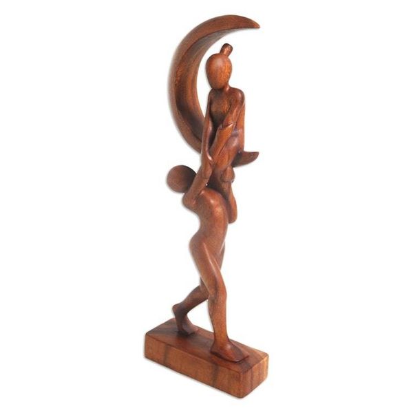 Alternate image for Hand Made Suar Wood Figure Sculpture Fly Me to the Moon