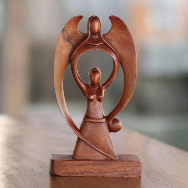 Alternate image for Suar Wood Scultpure of a Woman and Angel from Bali Woman and Angel
