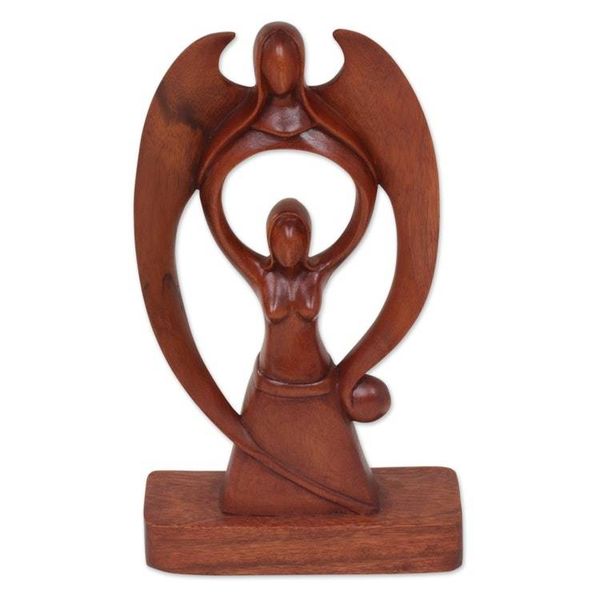 Alternate image for Suar Wood Scultpure of a Woman and Angel from Bali Woman and Angel