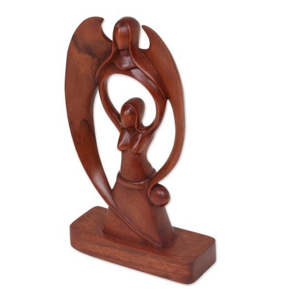 Alternate image for Suar Wood Scultpure of a Woman and Angel from Bali Woman and Angel