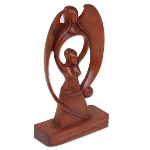 Alternate image for Suar Wood Scultpure of a Woman and Angel from Bali Woman and Angel